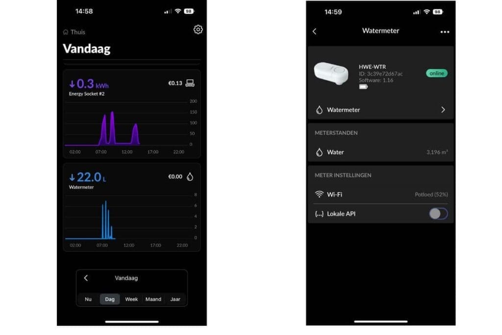 HomeWizard watermeter screenshots
