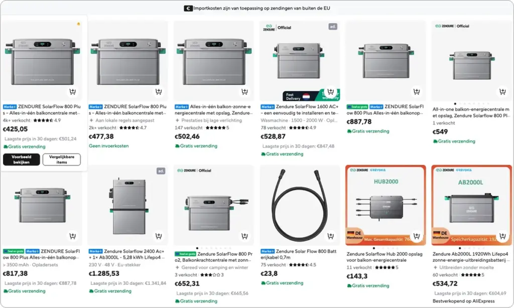 Zoekresultaten voor de Zendure SolarFlow 800 Plus op AliExpress